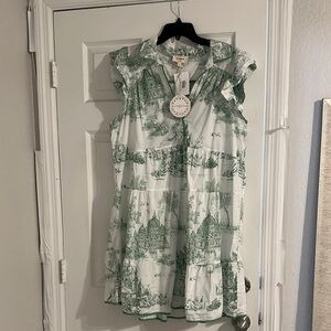 Green and White Sleeveless Dress